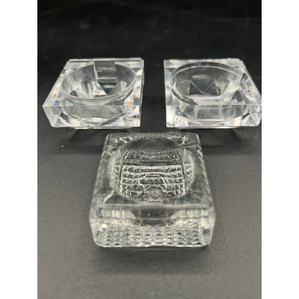 Set of 3 Clear Square Glass Plastic Salt Cellars Salt Dip‎ All Different